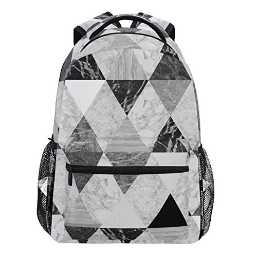 Oarencol Rucksack mit geometrischem Muster, Weiß / Schwarz, Marmor