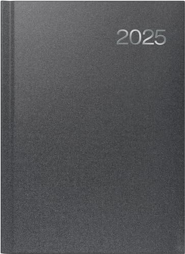 BRUNNEN Buchkalender Modell 763 (2025), 2 Seiten = 1 Woche, A4, 144 Seiten, Bucheinbandstoff Metallico, vulkanschwarz