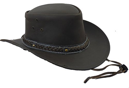 Lederhut Westernhut Cowboyhut mit Kinnband schwarz, braun oder hellbraun xs-2xl (XS, Braun)