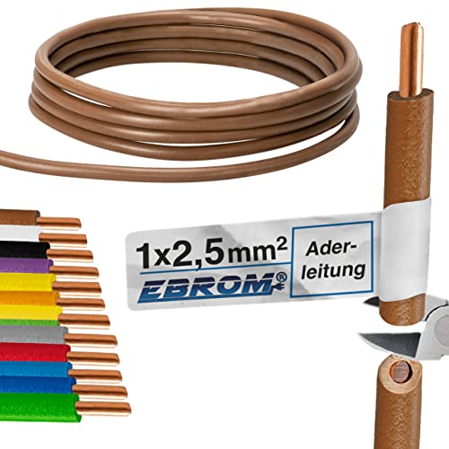 Aderleitung - Einzelader starr - PVC Leitung - H07V-U 2,5 mm² - Farbe: braun 10m/15m/20m/25m/30m/35m/40m/45m/50m/55m/60m bis 100 m frei wählbar