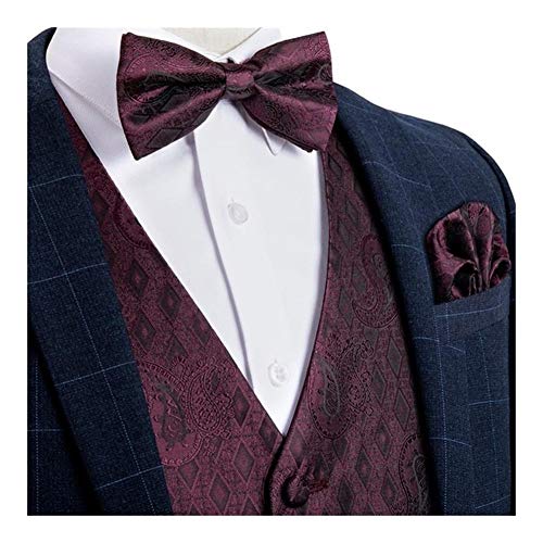 Herrenweste Seide Hochzeit Weste for Männer Bowtie Hanky ​​Cufflink Cravat Set for Klage-Smoking Sleeveless (Color : MJ 115, Size : S.)