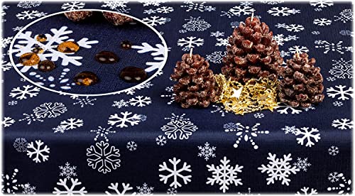 GOLDMAR Weihnachtstischdecke Fleckenresistente Schmutzabweisend Zweiseitig Tischdecke Weihnachten Advent - Polyester Rot Grau Elegante Weihnachtstisch Deko (120x220 cm, Dunkelblau)