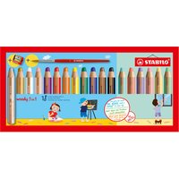 Buntstift, Wasserfarbe und Wachsmalkreide - STABILO woody 3 in 1-18er Pack mit Spitzer und Pinsel - mit 18 verschiedenen Farben
