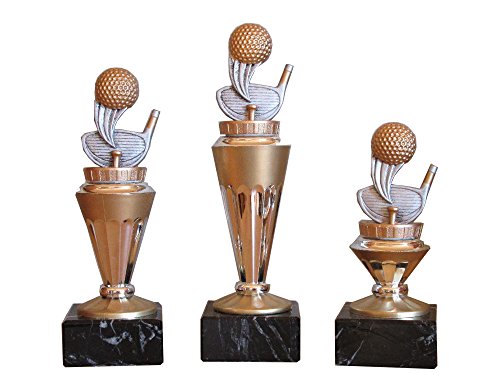 RaRu 3er-Serie Golf/Minigolf-Pokale (RH) auf Marmorsockel mit Wunschgravur