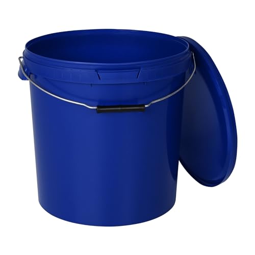 BenBow Eimer mit Deckel 30l blau - lebensmittelecht, stabil, luftdicht, auslaufsicher, geruchsneutral - Aufbewahrungsbehälter aus Kunststoff, mit Metalgriff - leer, 5x 30 Liter