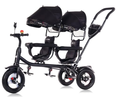 Chipolino Tricycle Dreirad 2Play Zwei Kinder bis 50 kg Gummireifen Lenkstange, Farbe:schwarz Gemustert