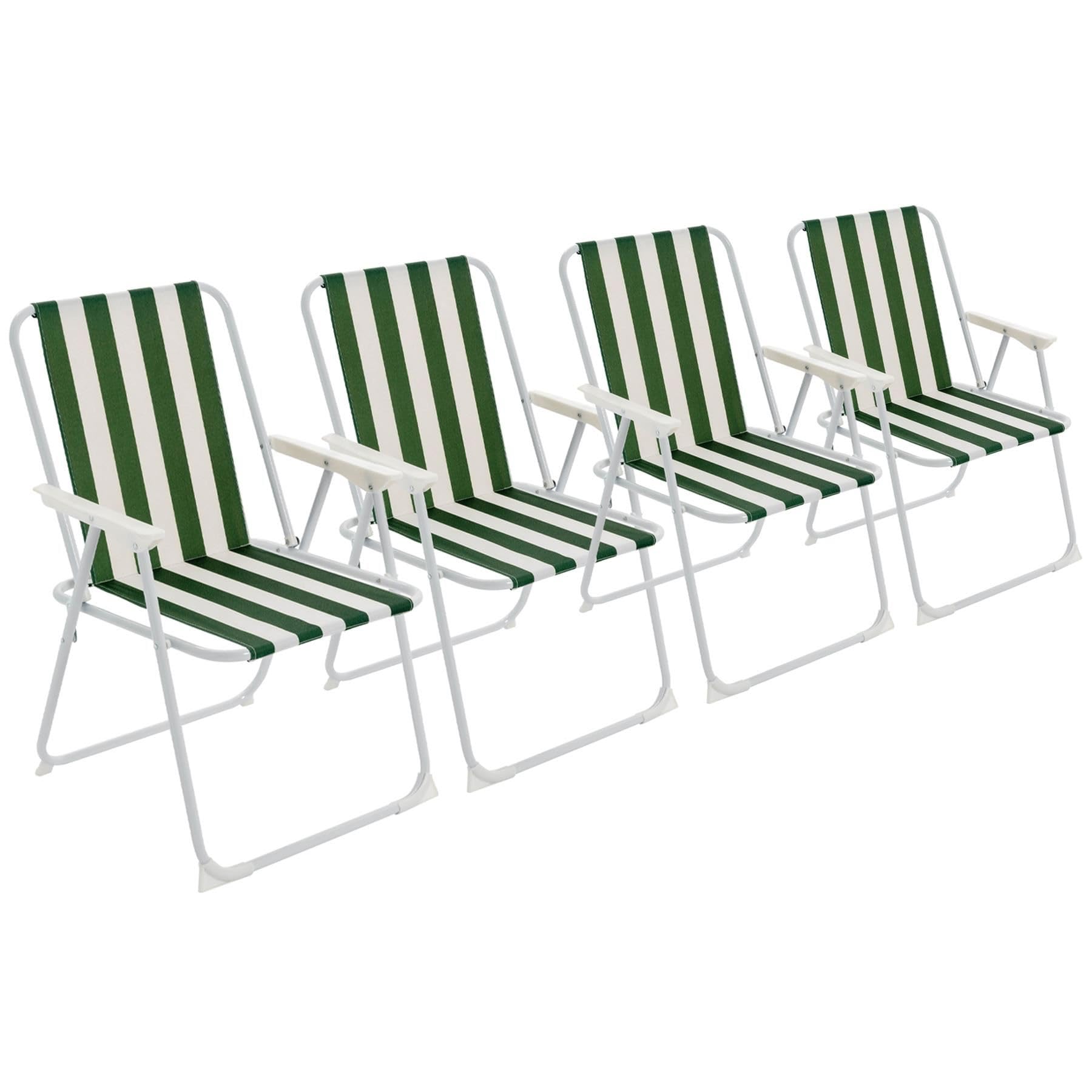 Harbour Housewares Klappe Metall Beachstühle - Grüne Streifen - Pack Von 4