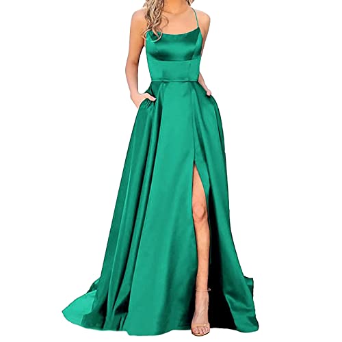 Abendkleider Elegant für Hochzeit Damen Abendkleid Lang Schwarz Rot Grün Sexy Satin Spaghetti Ballkleider Rückenfreies A Linie Festlich Kleid Hochzeitsgast Große Größen Cocktailkleid Hochzeitskleider