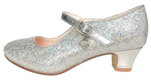 La Señorita ELSA Frozen Prinzessinnen Schuhe Silber mit kleines Herzchen Spanische Flamenco Schuhe für Mädchen