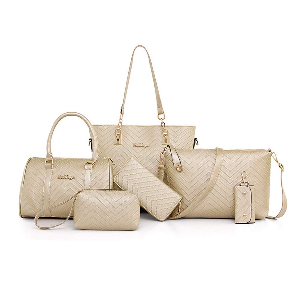 AlwaySky Damen Handtaschen Set 6 Stück PU-Leder Top Griff Tasche Frauen Shopper Geldbörse Umhängetasche, Weiß
