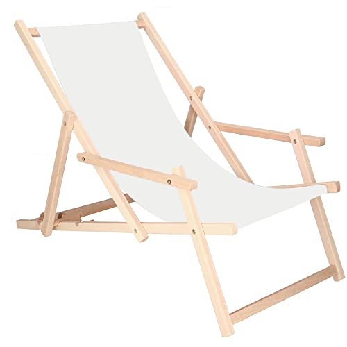 SPRINGOS Liegestuhl aus Buchenholz Sonnenliege Gartenliege mit Armlehnen Strandliege