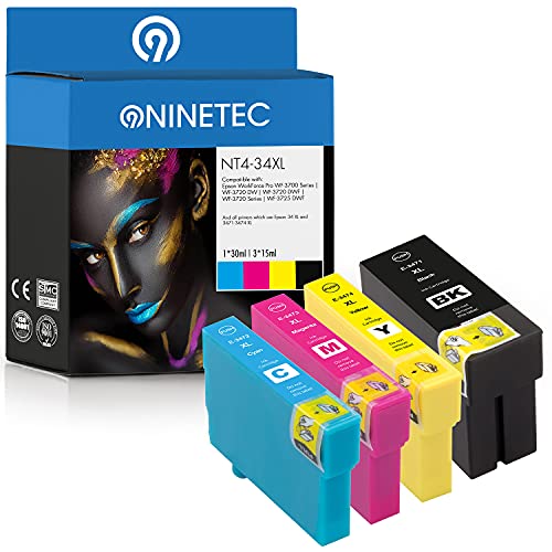 NINETEC NT4-3475 4er Set Patronen kompatibel mit Epson T3471 T3472 T3473 T3474 | Für Epson Workforce Pro WF3700 WF3720 Series WF3720 DW WF 3720 DWF WF-3725 DWF