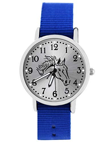 Pacific Time Jungen Uhr Pferd Analog Quarz mit Textilarmband Royalblau 10611