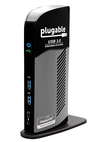 Plugable USB Laptop Docking Station, USB 3.0 Universal Dock für Windows und Mac (Dual Video HDMI & DVI/VGA, Gigabit Ethernet, Audio, 6 USB-Ports)