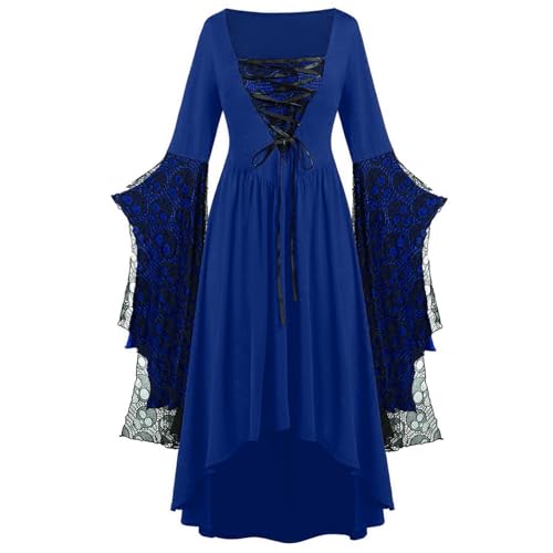 Liyuera Kostüm Damen Fasching Karnevalskostüme Gothic-Kleidung für Frauen, Halloween, Spitze, Punk-Kleid, Übergröße, Retro-Kleid, mittelalterliches Kostüm Renaissance Kleid (Blue, M)