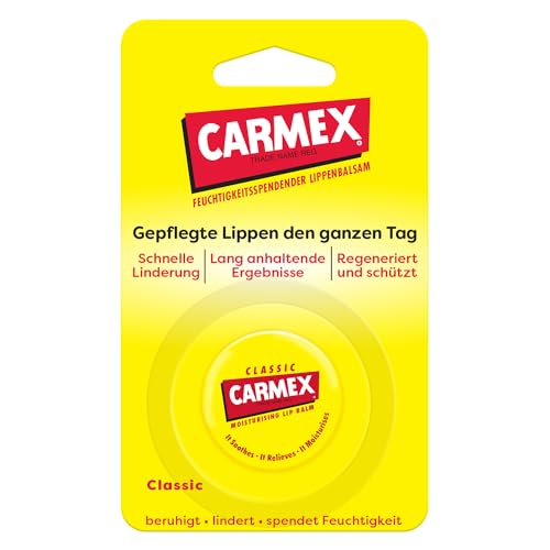 Carmex Classic Lippenbalsam Tiegel, 8er Pack (8 x 7,5 g) - der original medizinische Lippenbalsam – feuchtigkeitsspendend, schützend und beruhigend für trockene und rissige Lippen