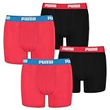PUMA 4 er Pack Boxer Boxershorts Jungen Kinder Unterhose Unterwäsche, Farbe:786 - Red/Black, Bekleidung:176