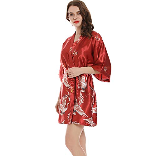 Damen Kimono Roben Ankleidekleid, Damenkleid Nachthemd Kleid Imitation Silk Roben V-Ausschnitt Weiche Druck Bademantel Pyjamas 004-L