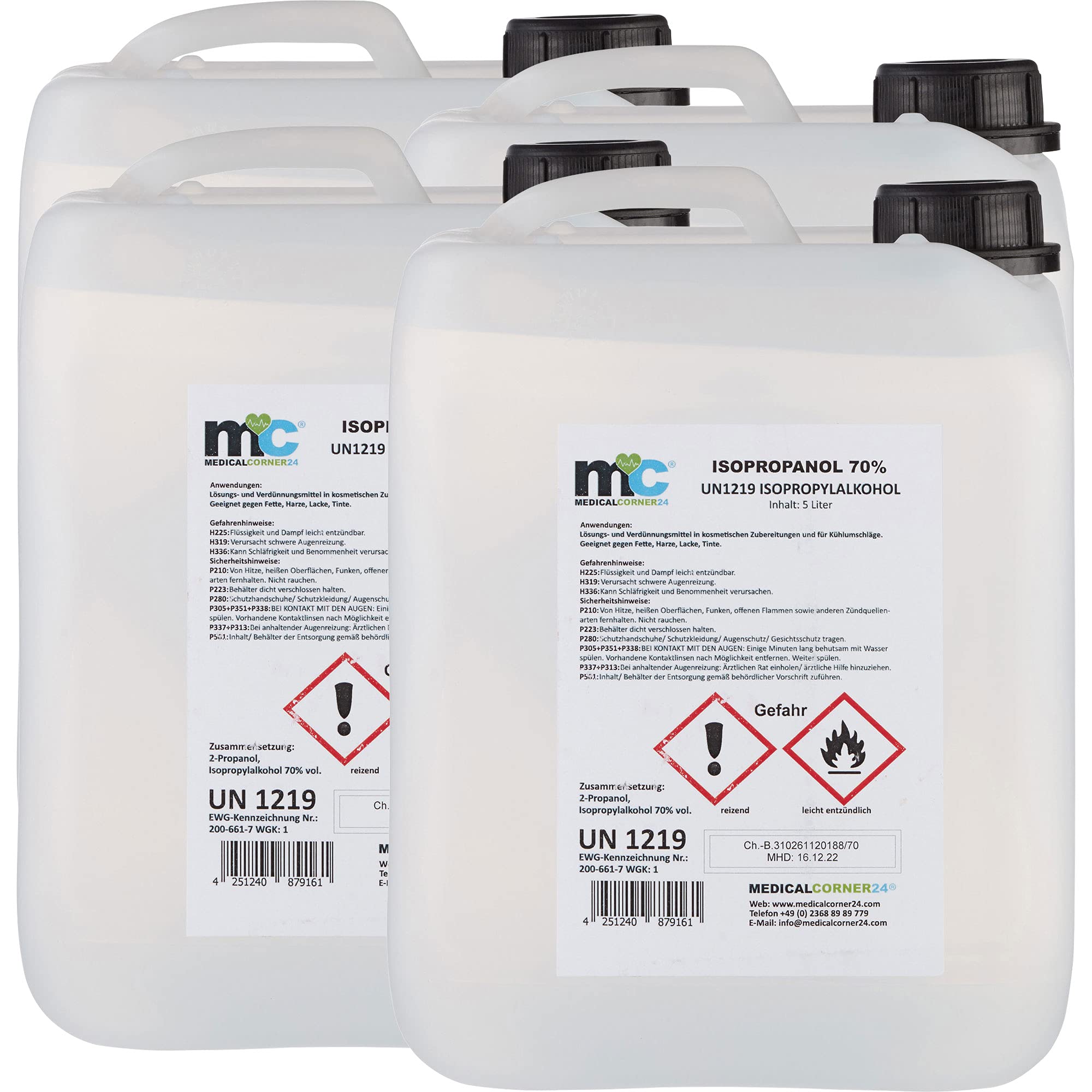 Medicalcorner24® Isopropanol 70% Isopropylalkohol 4 x 5 Liter Kanister, Alkohol
