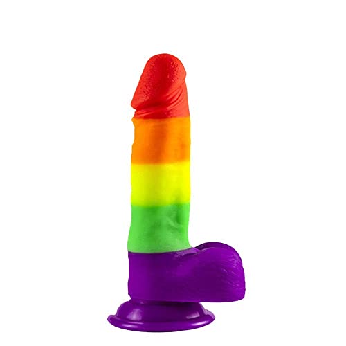 LGAFF Regenbogen Farbe Analdildo, Silikon Realistisches Dildo Sex Spielzeug Hoden Realistisches Buntes G-Punkt Massager mit starker Saugnapf (S/18.5x3.3cm-260g) (L)