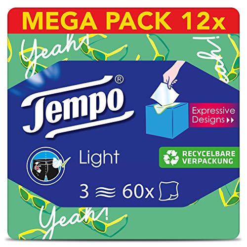 Tempo Light Box Taschentücher Box, Mega Pack, 12 Packungen mit je 60 Tücher