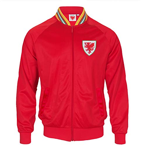 Wales FAW - Herren Trainingsjacke im Retro-Design - Offizielles Merchandise - Geschenk für Fußballfans - Rot - L