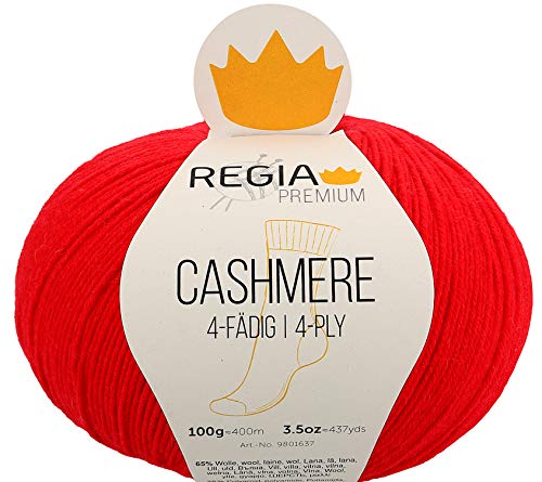 Schachenmayr REGIA Regia Premium Cashmere Farbe 82, 4-fädig (4ply), Sockenwolle mit Kaschmir, 100g ca. 400m, Nadelstärke 2-3 mm, Lipstick Red