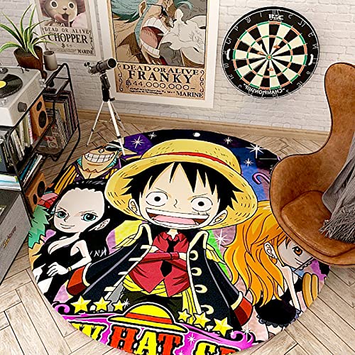 KUentz Anime Teppich, Runde Teppiche One Piece Anti-Rutsch-Kristall Velvet Teppich, Teppichboden Schlafzimmer Fußmatte, Cartoon Anti-Rutsch-Matte, Startseite Anime Dekoration (80x80cm)