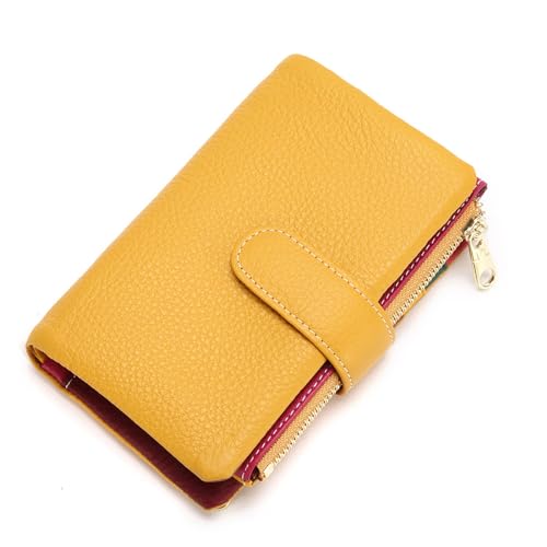Kleine Bifold-Brieftasche aus echtem Leder, minimalistische RFID-blockierende Geldbörse mit abnehmbarem Kartenhalter und Münzfach (Color : Yellow)