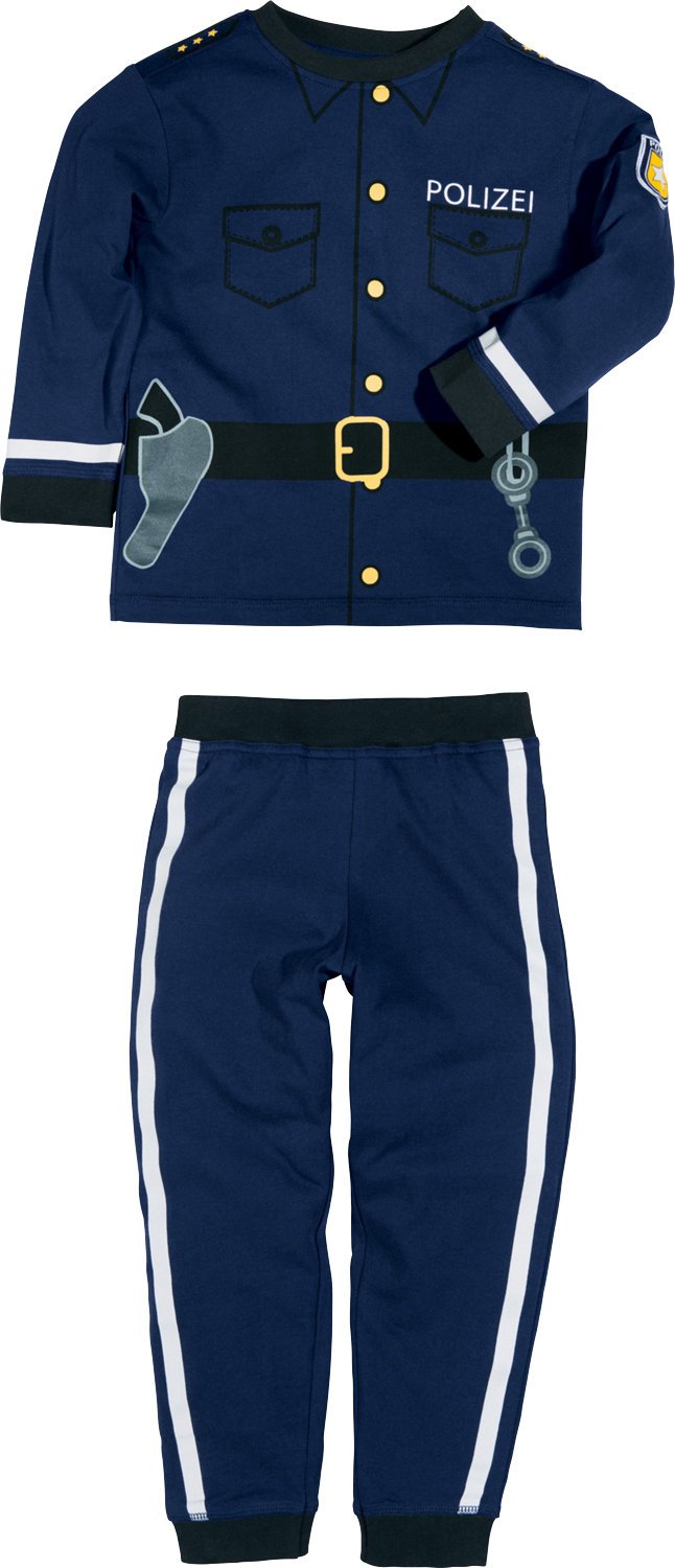 Erwin Müller Kinder-Schlafanzug mit Druckmotiv Interlock-Jersey blau Größe 86/92
