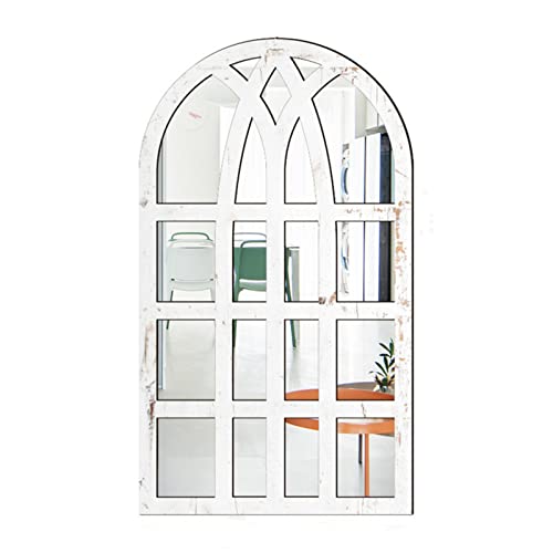 CULASIGN Wandspiegel in Fensteroptik, Retro Bogen Spiegel Wandspiegel, Vintage Fensterspiegel Dekospiegel mit Rahmen für Flur, Schlafzimmer, Wohnzimmer (Weiß,MZ423)