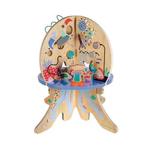 Manhattan Toy Deep Sea Adventure Aktivitätszentrum für Kleinkinder aus Holz mit Spinnrädern, Segelflugzeugen, Peekaboo-Spiegel und Perlenläufen