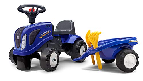 Falk Traktor New Holland mit Anhänger – ab 12 Monaten Schaufel und Rechen inklusive – 2 Styles zur Personalisierung – Nummernschild – 280 C