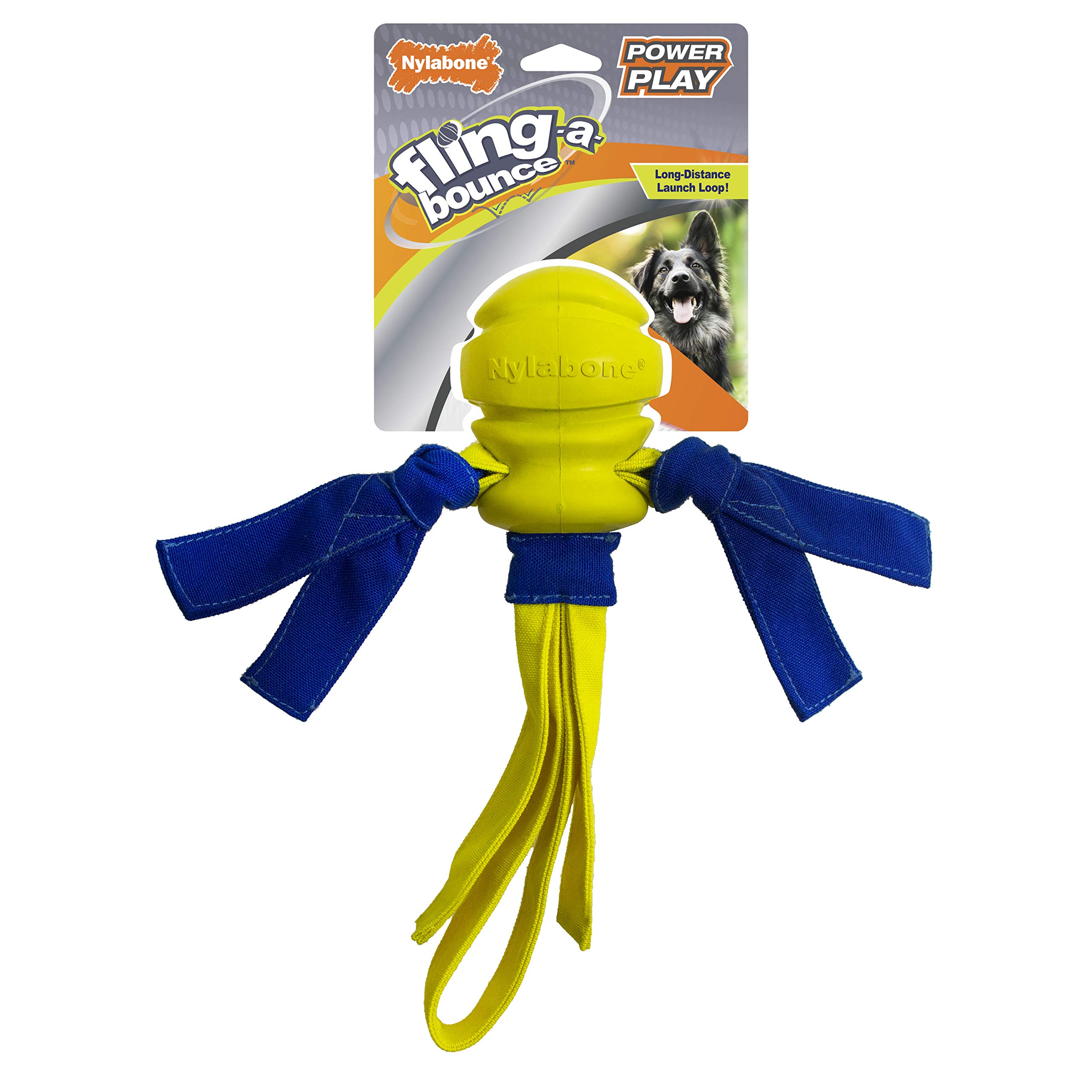 Nylabone Fling-a-Bounce Hundespielzeug, besonders stark, Power-Play, Langstrecken-Launch