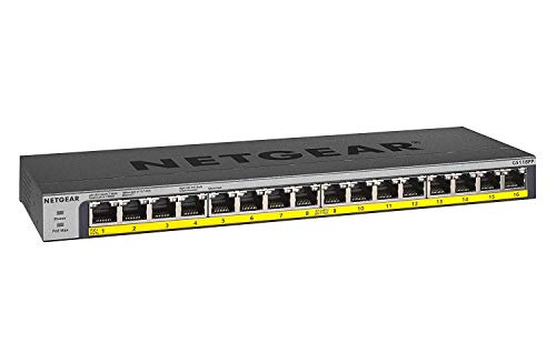 Netgear GS116PP 16-Port Gigabit Ethernet LAN PoE Switch Unmanaged (mit 16x PoE+ 183W erweiterbar, Desktop- oder Rack-Montage mit ProSAFE Lifetime-Garantie) schwarz
