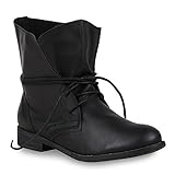 Trendy Damen Schuhe Stiefeletten Blockabsatz Leder-Optik 44438 Schwarz Schwarz 36 Flandell