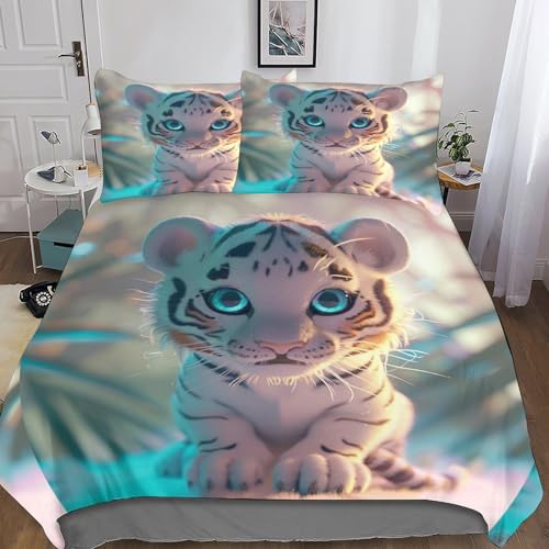 Euxclxcl Baby Tiger 3D Printed Duvet Cover Animal Print Bedding Set Girls Boys Children Duvet Cover Set Zip Bed Linen and Pillowcases Double（200x200cm）