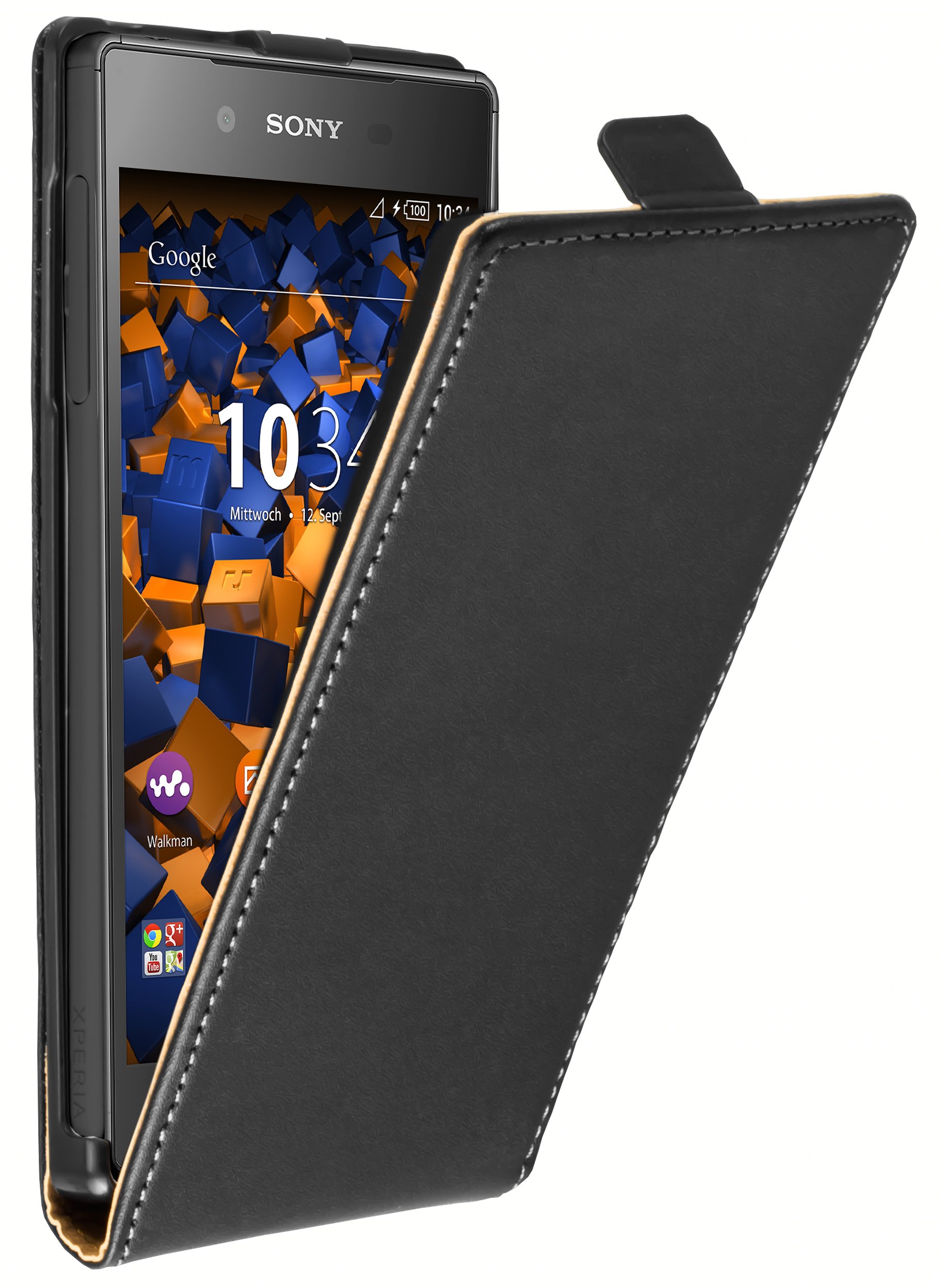 mumbi Tasche Flip Case kompatibel mit Sony Xperia Z5 Hülle Handytasche Case Wallet, schwarz