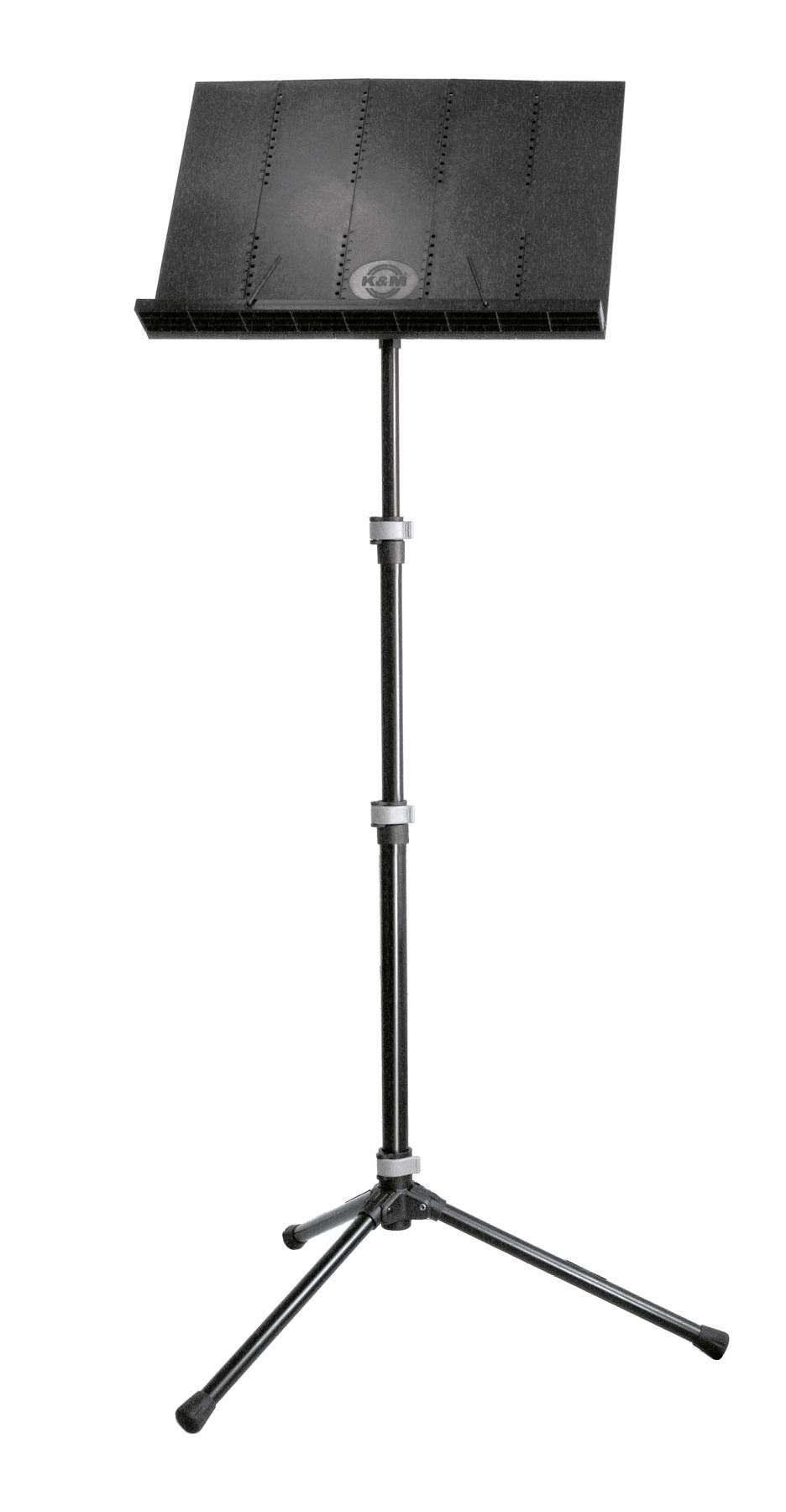 K&M 12125 Orchesternotenpult Schwarz, Faltbare Notenplatte, XXL Notenständer von 54,5-122 cm ausziehbar, mit Tasche