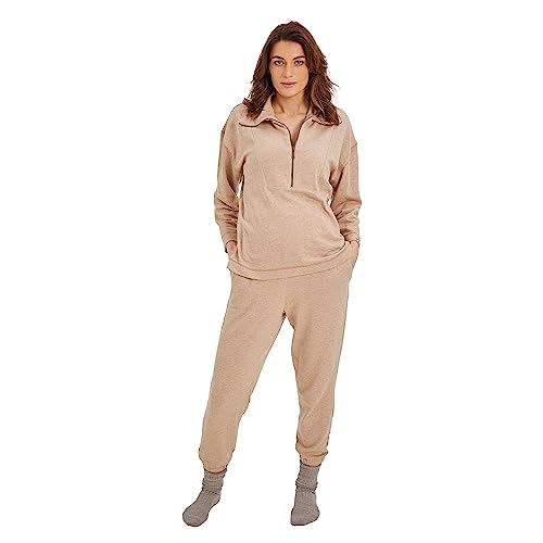 BABA WEST Bequeme Schwangerschafts-Loungewear aus Bio-Baumwolle - Camel Zweiteiliger Schwangerschafts-Loungesuit, camel, 42