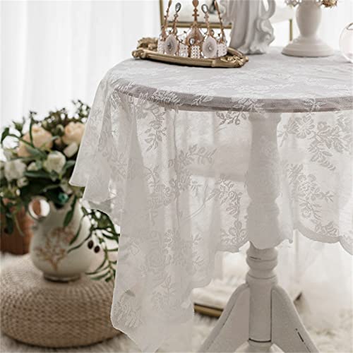 EXQUILEG Weiß Tischdecke, Weiße Spitze Vintage Tischtuch, Boho Spitze Vintage Blumenmuster Hochzeitstischdecke Dekor (145x230cm)