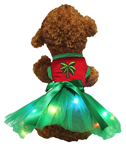 Petitebelle Hundekleid mit Kokosnussbaum, Rot/Grün, LED, Größe L