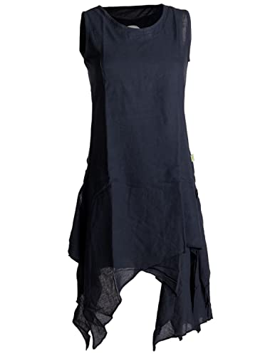 Vishes - Alternative Bekleidung - Ärmelloses Zipfeliges Lagenlook Kleid/Tunika aus handgewebter Baumwolle schwarzuni 44