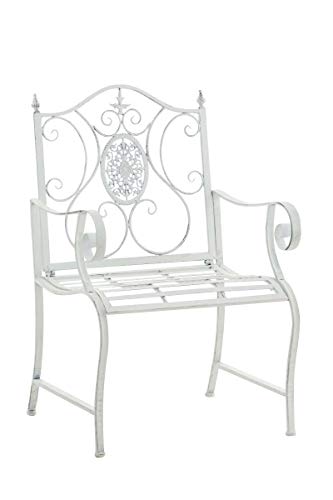 CLP Lackierter Eisen-Gartenstuhl Punjab mit Armlehne I Outdoor-Stuhl im Landhausstil I erhältlich, Farbe:antik weiß