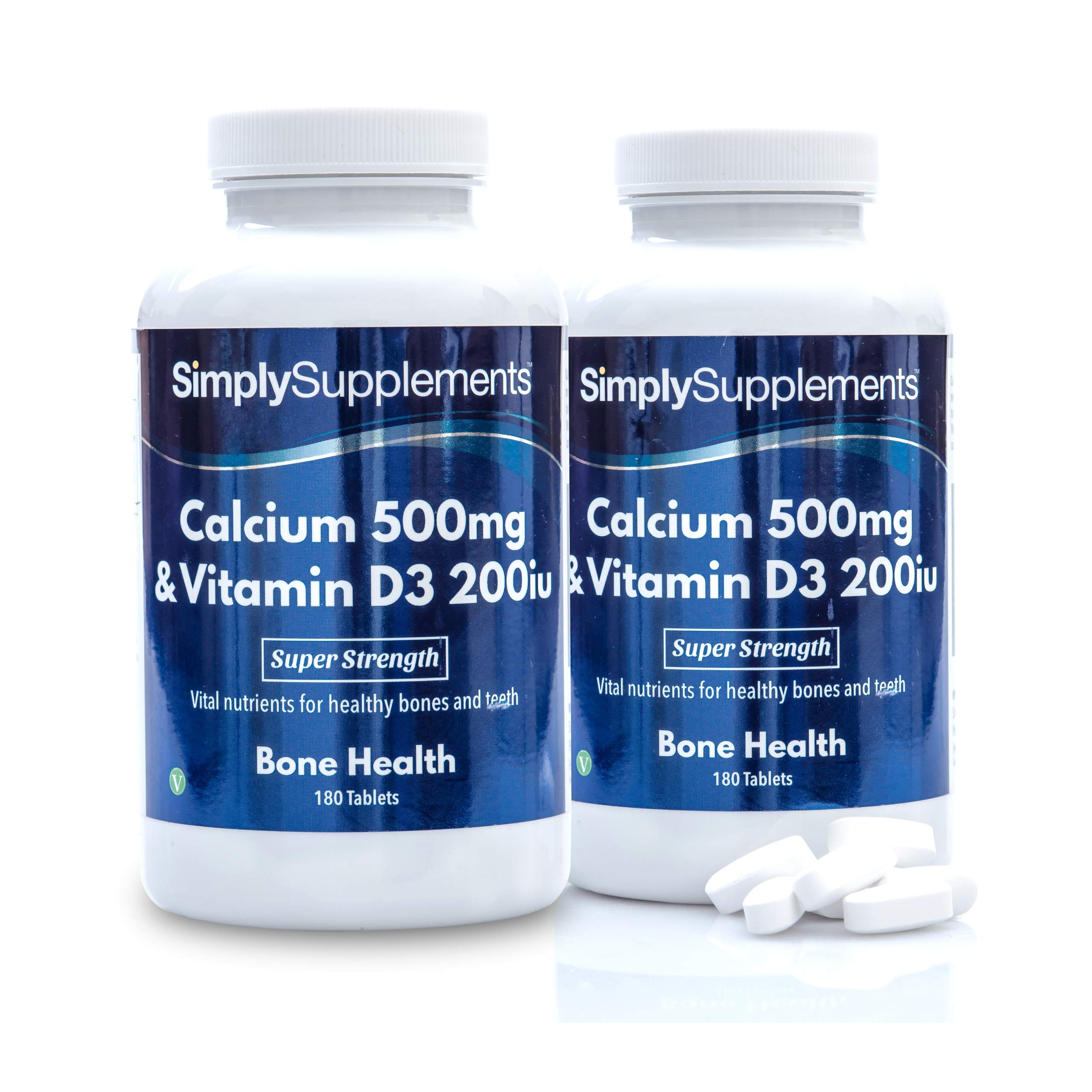 Kalzium 500mg & Vitamin D3 200iu - 360 Tabletten - geeigent für Vegetarier - Versorgung für 6 Monate - SimplySupplements