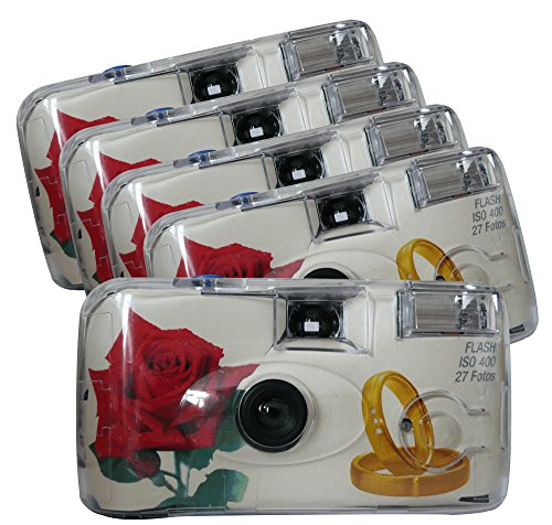 TopShot 376090 Golden Roses Einwegkamera 40027 mit eingebautem Blitzgerät Paket mit 5 Kameras weiß