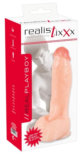 Realistixxx Real Playboy - softer Stimulator für Anfänger und Profis, realistischer Naturdilo mit Eichel, Äderung, prallen Hoden und Saugfuß, Sexspielzeug für Männer, Frauen und Paare, hautfarben