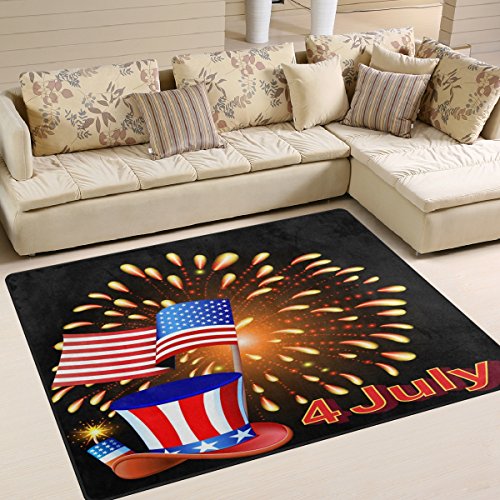 Use7 Teppich, Motiv USA-Flagge, 4. Juli Unabhängigkeitstag/Feuerwerk, Textil, Mehrfarbig, 160cm x 122cm(5.3 x 4 feet)