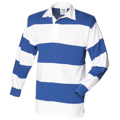 Front Row Rugby Polo-Shirt, langärmlig, gestreift (2XLarge) (Weiß/Königsblau)