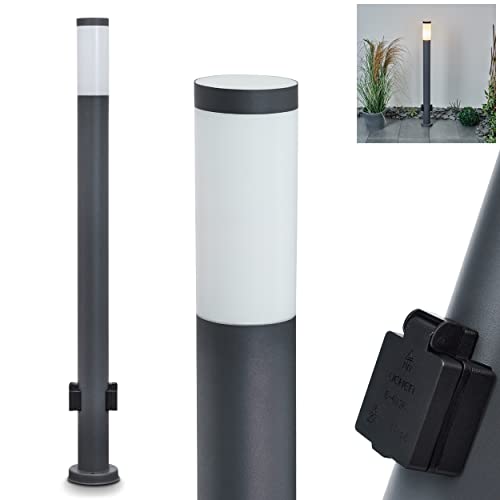 Außenwegeleuchte Sessa mit 2 Steckdosen, moderne Sockelleuchte aus Metall/Kunststoff in Anthrazit/Weiß, Wegeleuchte 110 cm, Gartenlampe m. E27 max. 15 Watt, Gartenbeleuchtung IP44